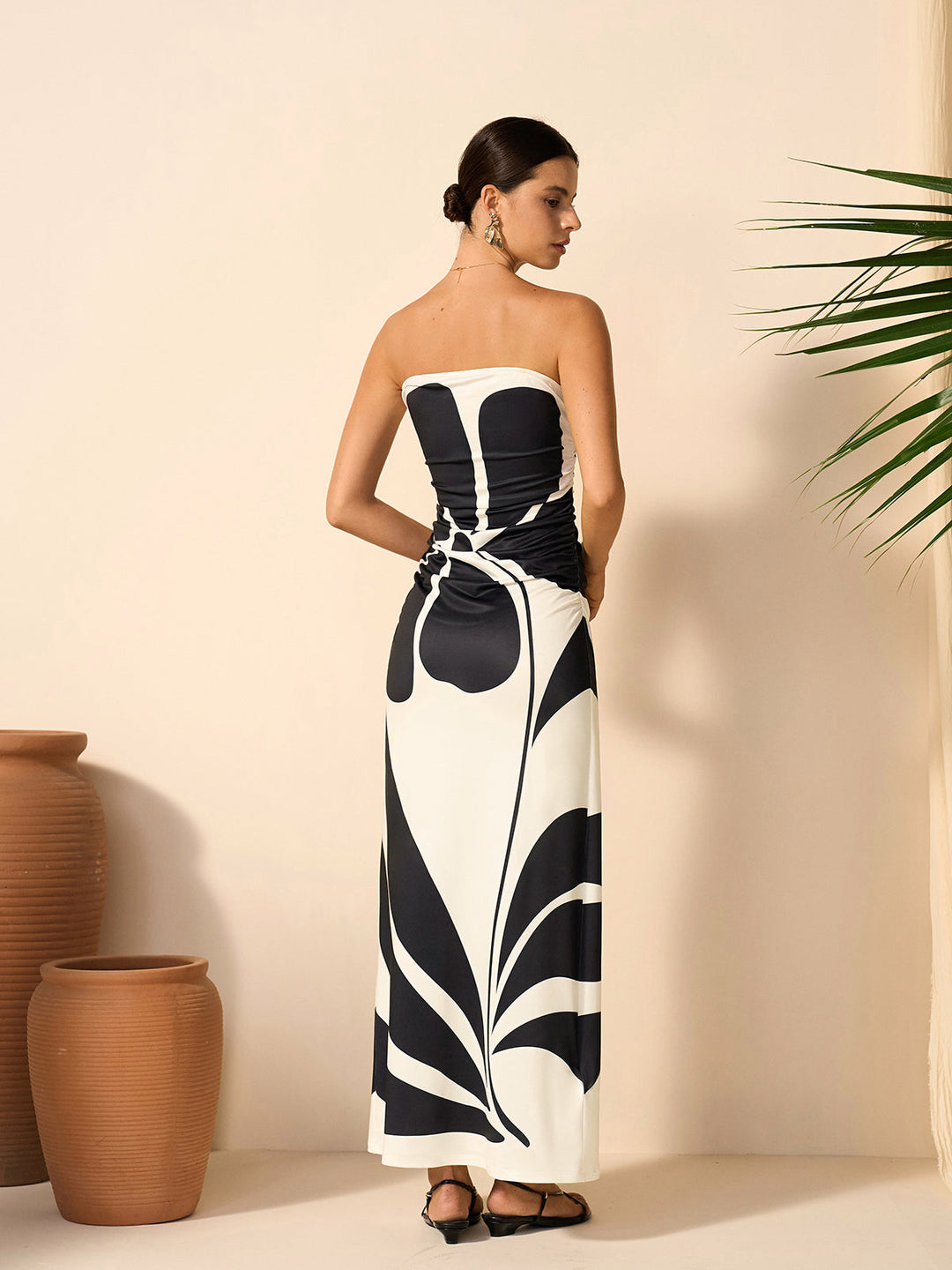 Yarı Şeffaf Straplez Çiçekli Elbise