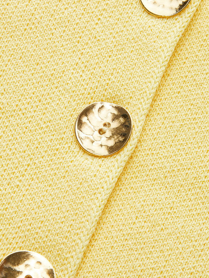 Kolsuz Kare Yaka Düğmeli Bölünmüş Etek Ucu Üst