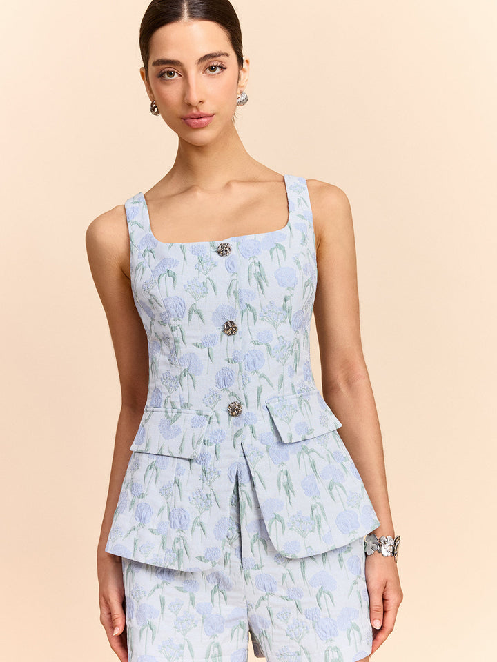 Çiçekli Jakarlı Yelek