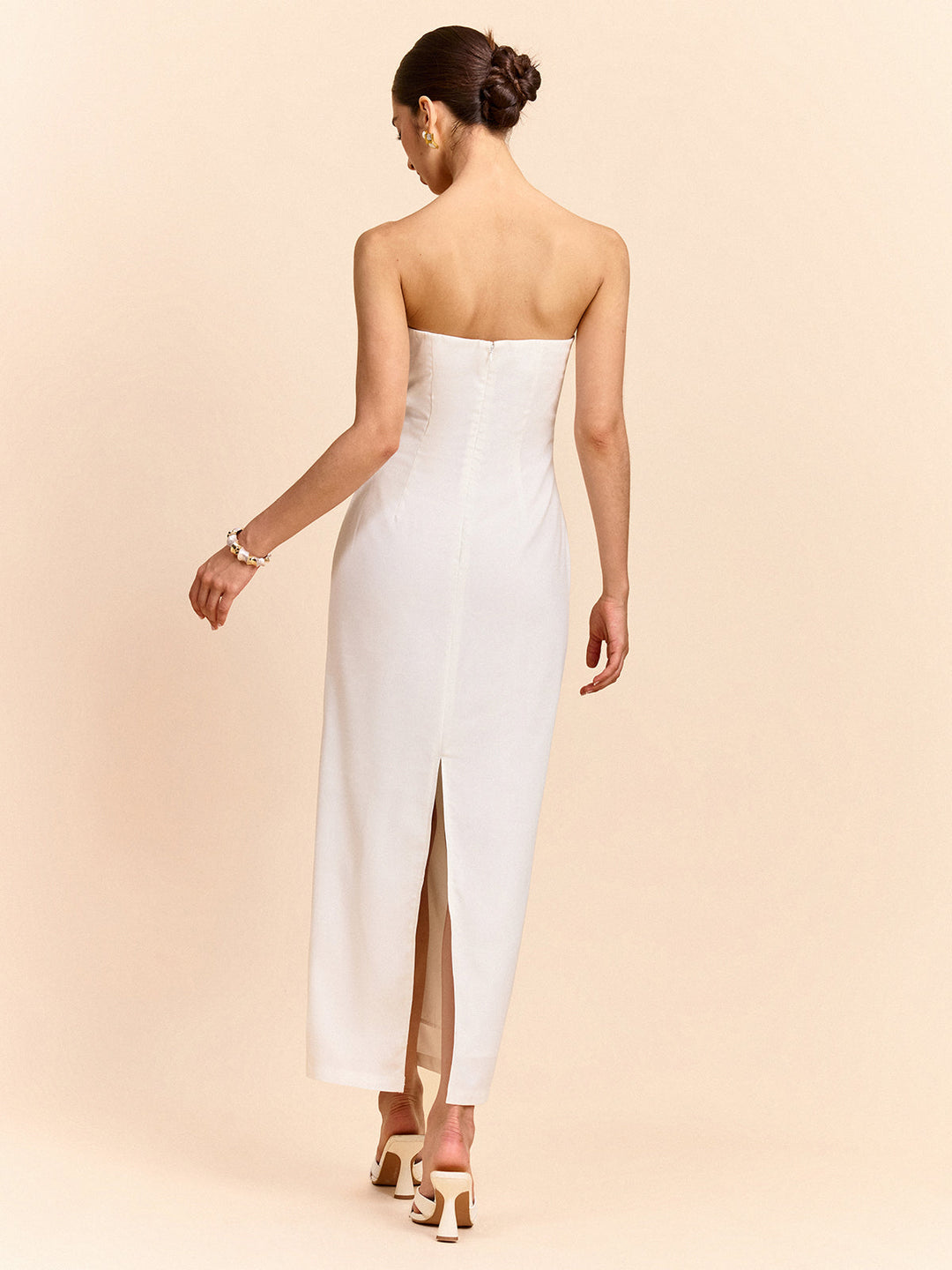 Straplez Çiçek Desenli Uzun Elbise