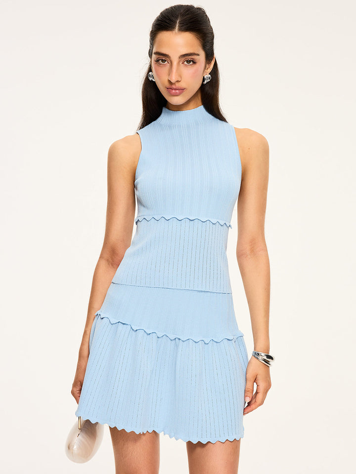 Dokulu Dalgalı Etek Örme Etek Takımı