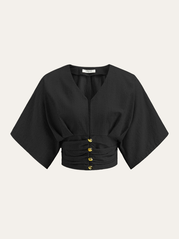 Pamuk Ve Keten Kimono Kol Düğmeli Üst