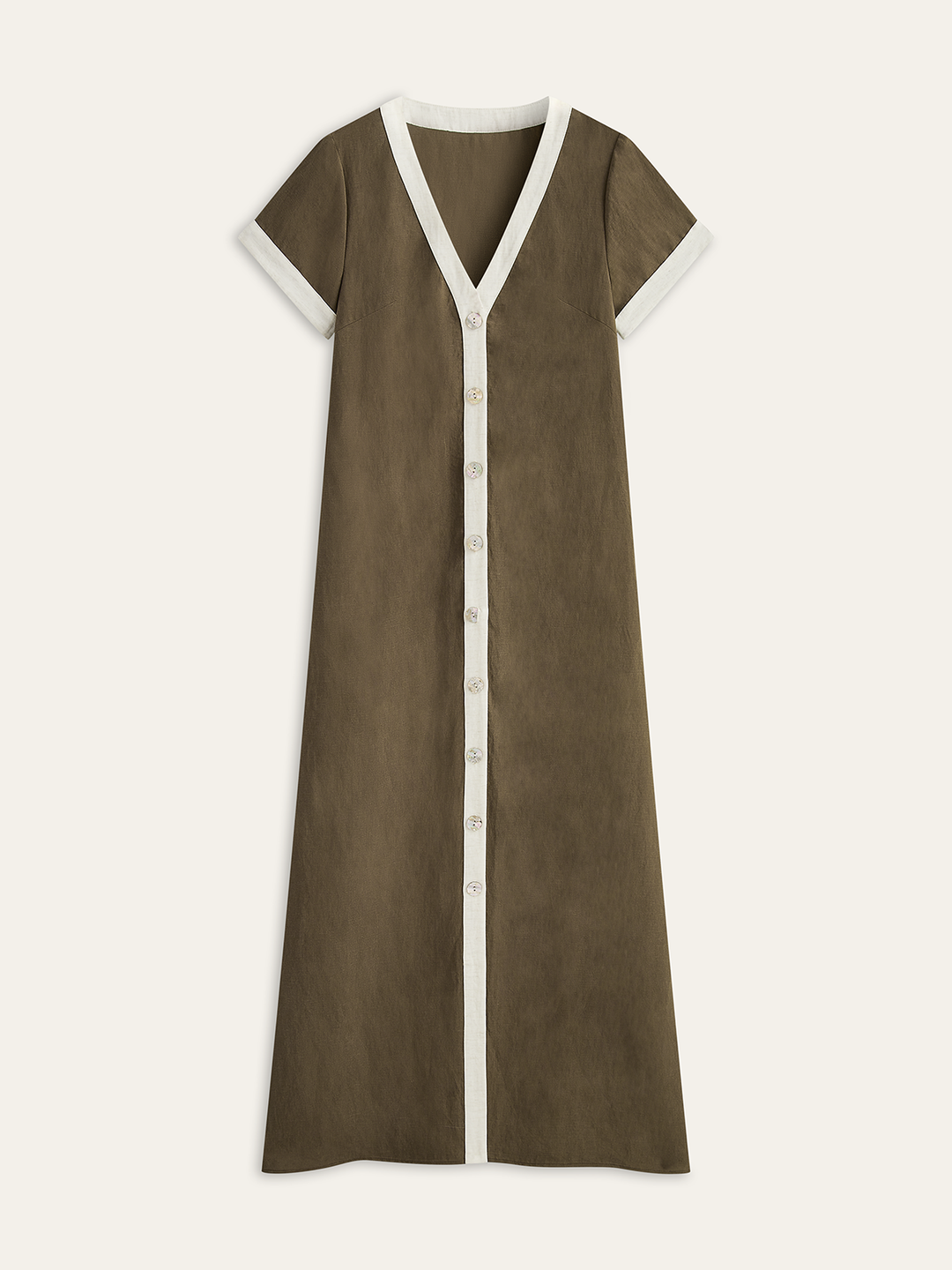 Pamuk Ve Keten Yüksek Yırtmaçlı Kontrast Kesim Elbise