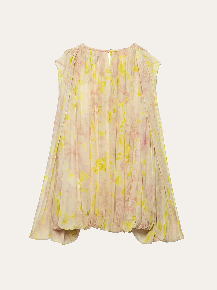 Yarı Şeffaf Şifon Çiçekli Drape Kol Bluz