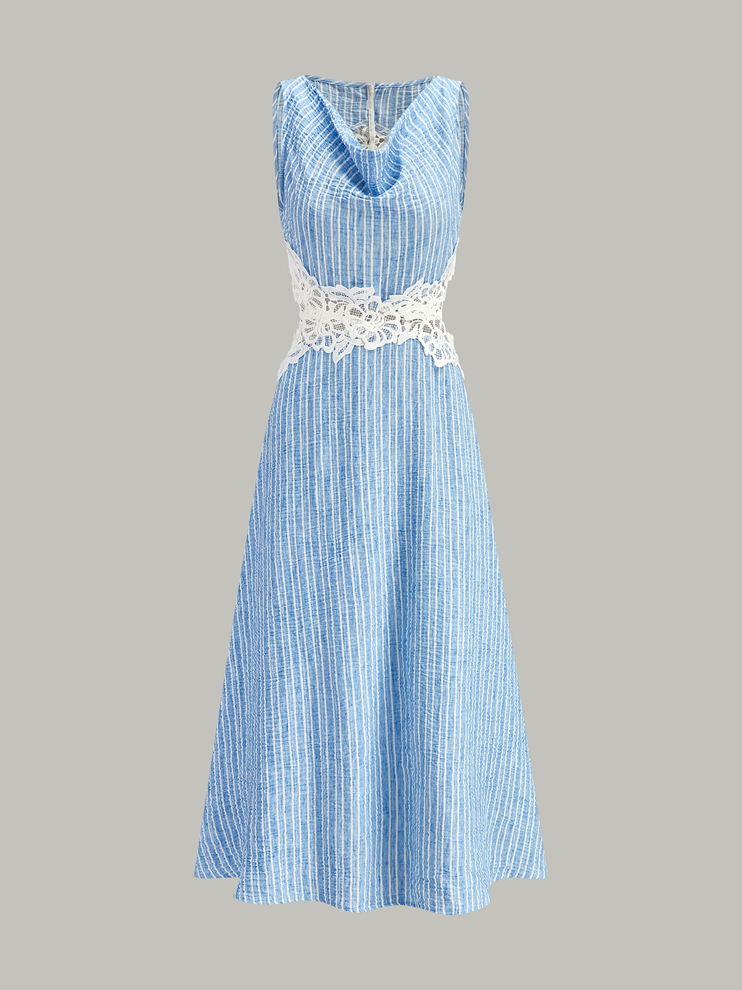 Dantel Detaylı Çizgili Açık Sırtlı Elbise