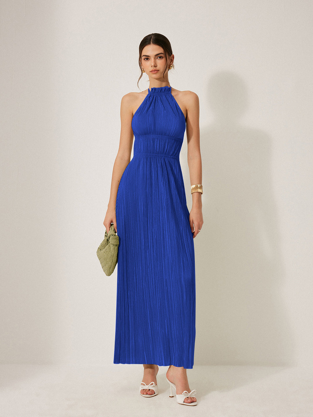 Pliseli Askılı Sırt Dekolteli Elbise