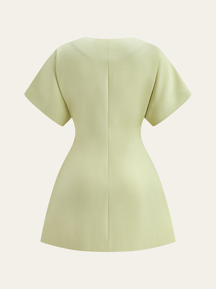 Kısa Kollu V Yaka Düğmeli Mini Elbise