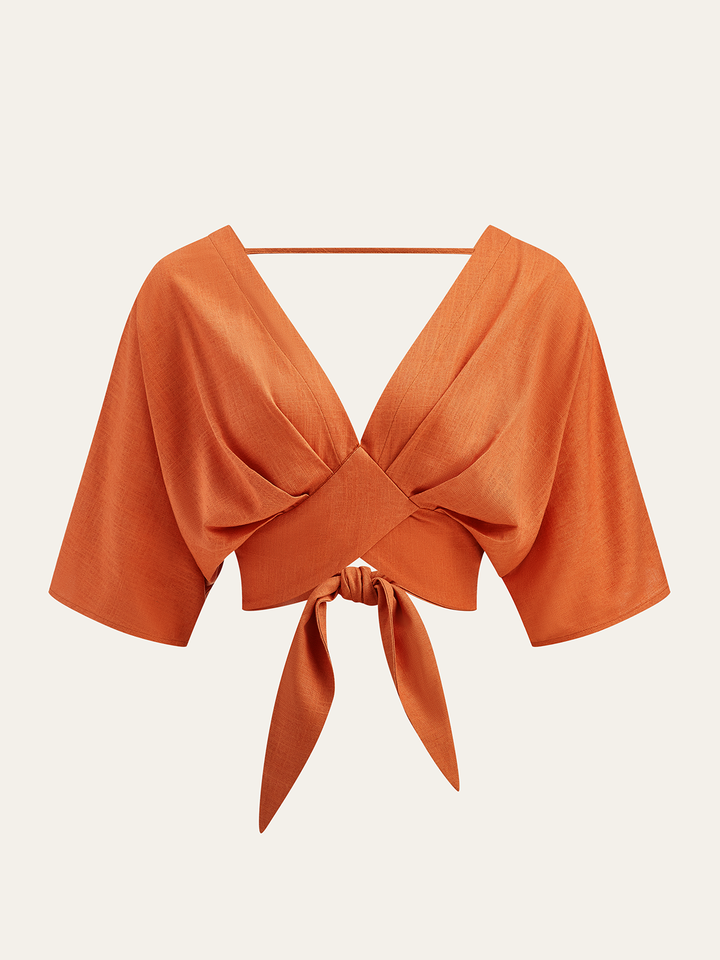 Pamuk Ve Keten Çapraz Ön Bluz