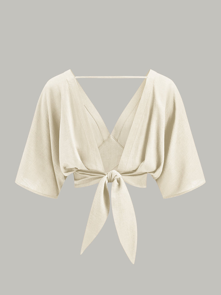 Pamuk Ve Keten Çapraz Ön Bluz