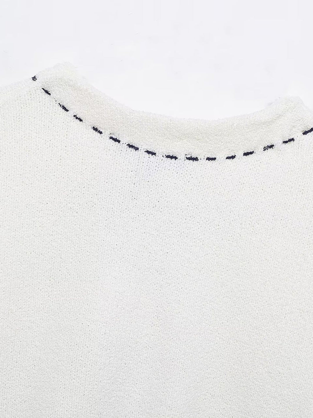 Kontrast Dikişli Kısa Kollu Kırpılmış Hırka