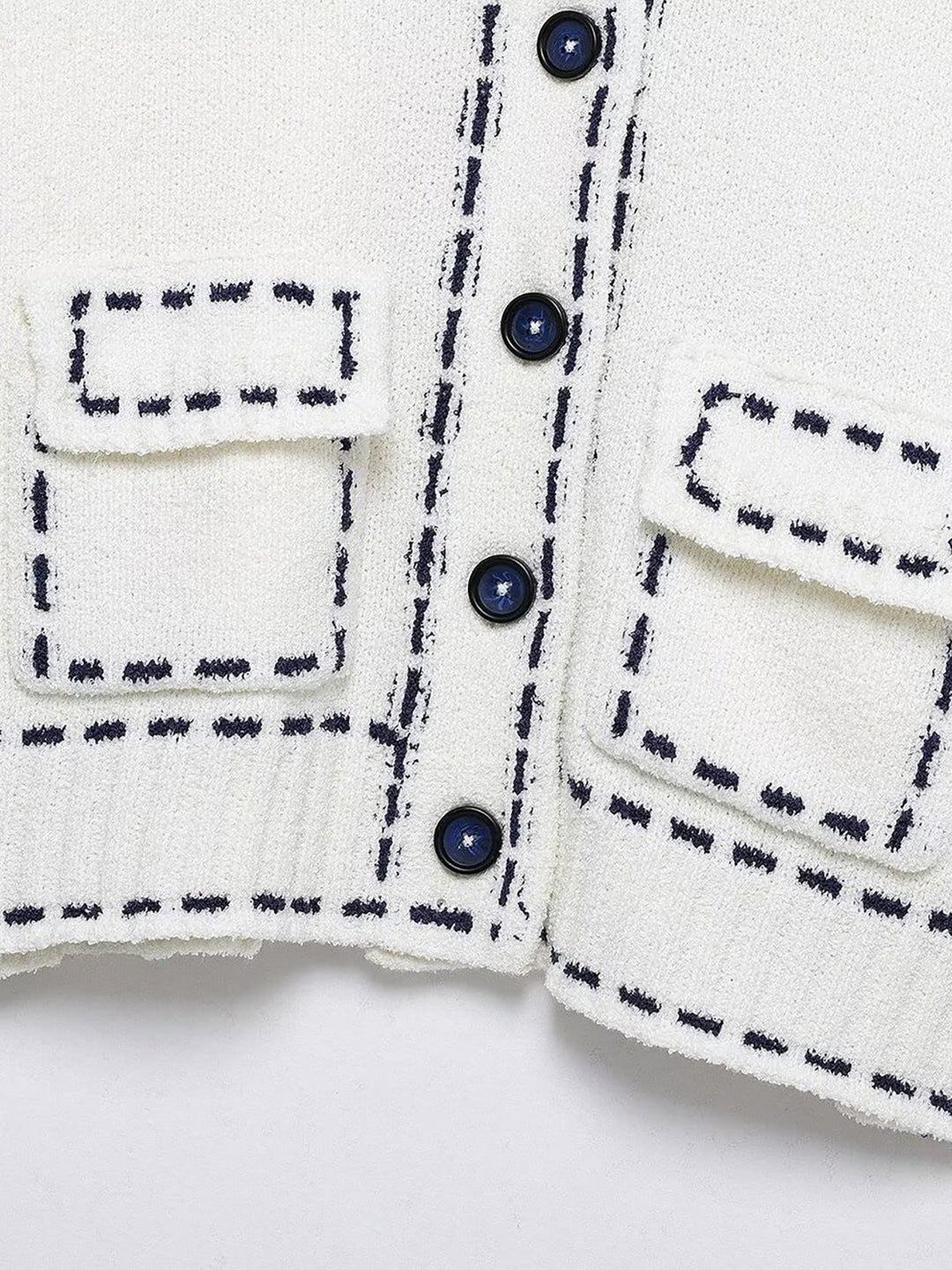 Kontrast Dikişli Kısa Kollu Kırpılmış Hırka