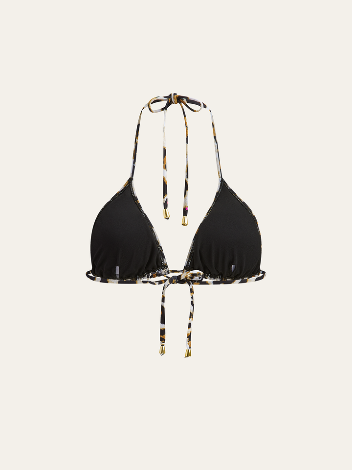 Leopar Desenli Üçgen Bikini Üstü Bağcıklı