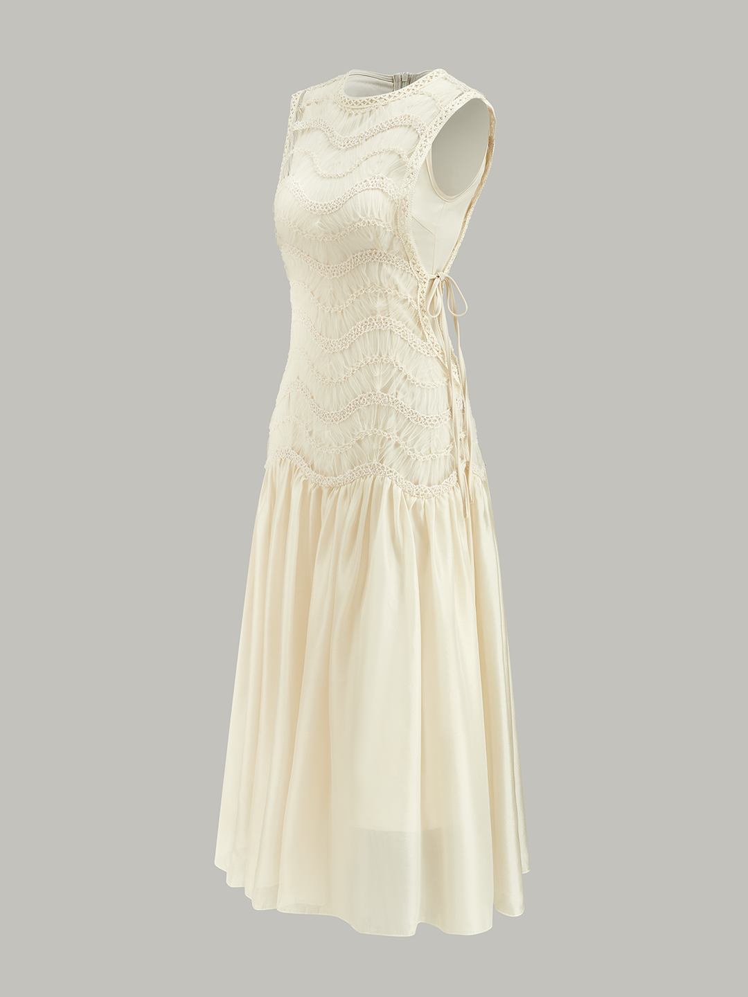 Dokulu Kumaş Panel Tül Elbise