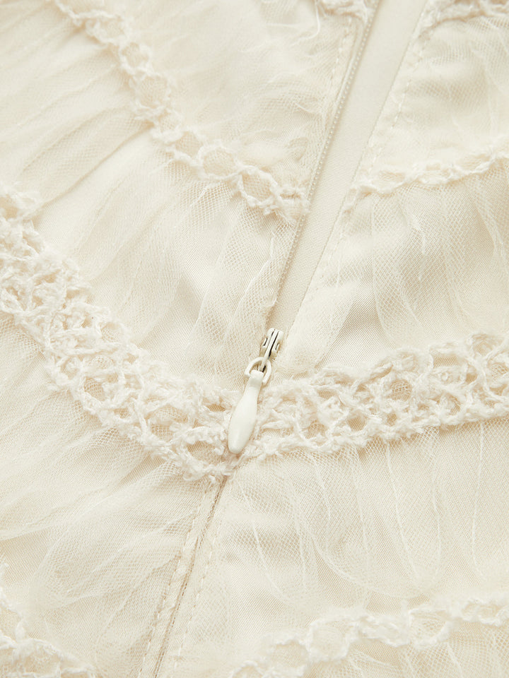 Dokulu Kumaş Panel Tül Elbise