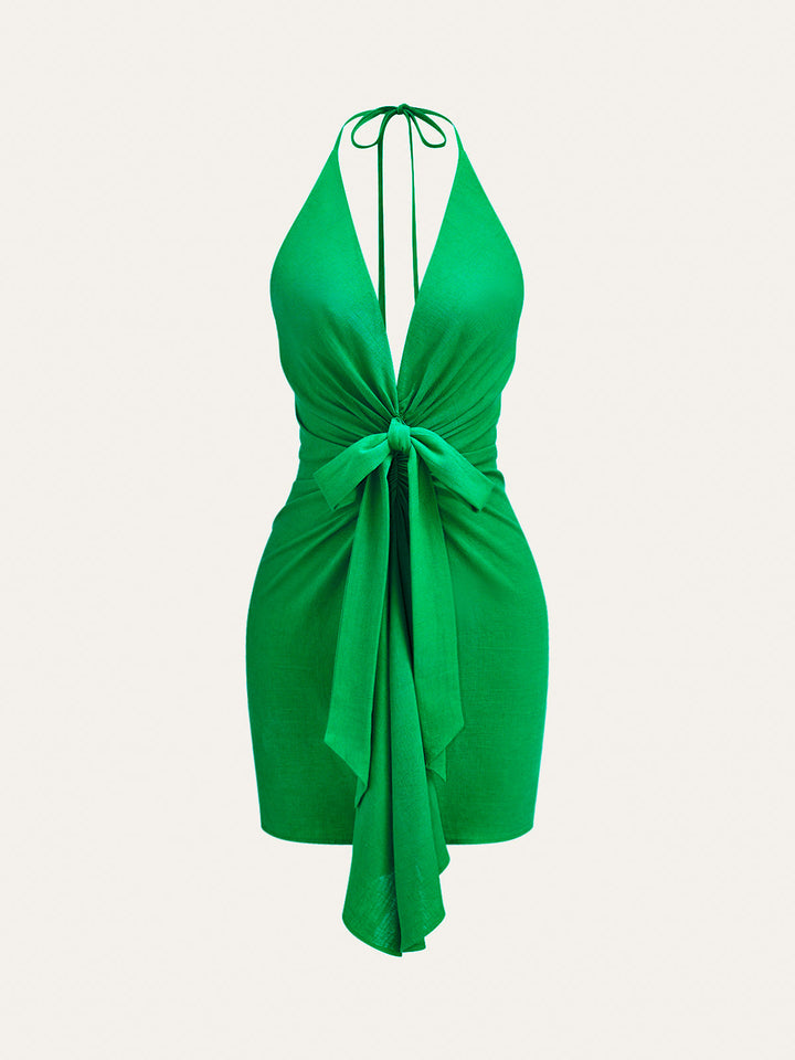 Halter Yaka Düğümlü Elbise