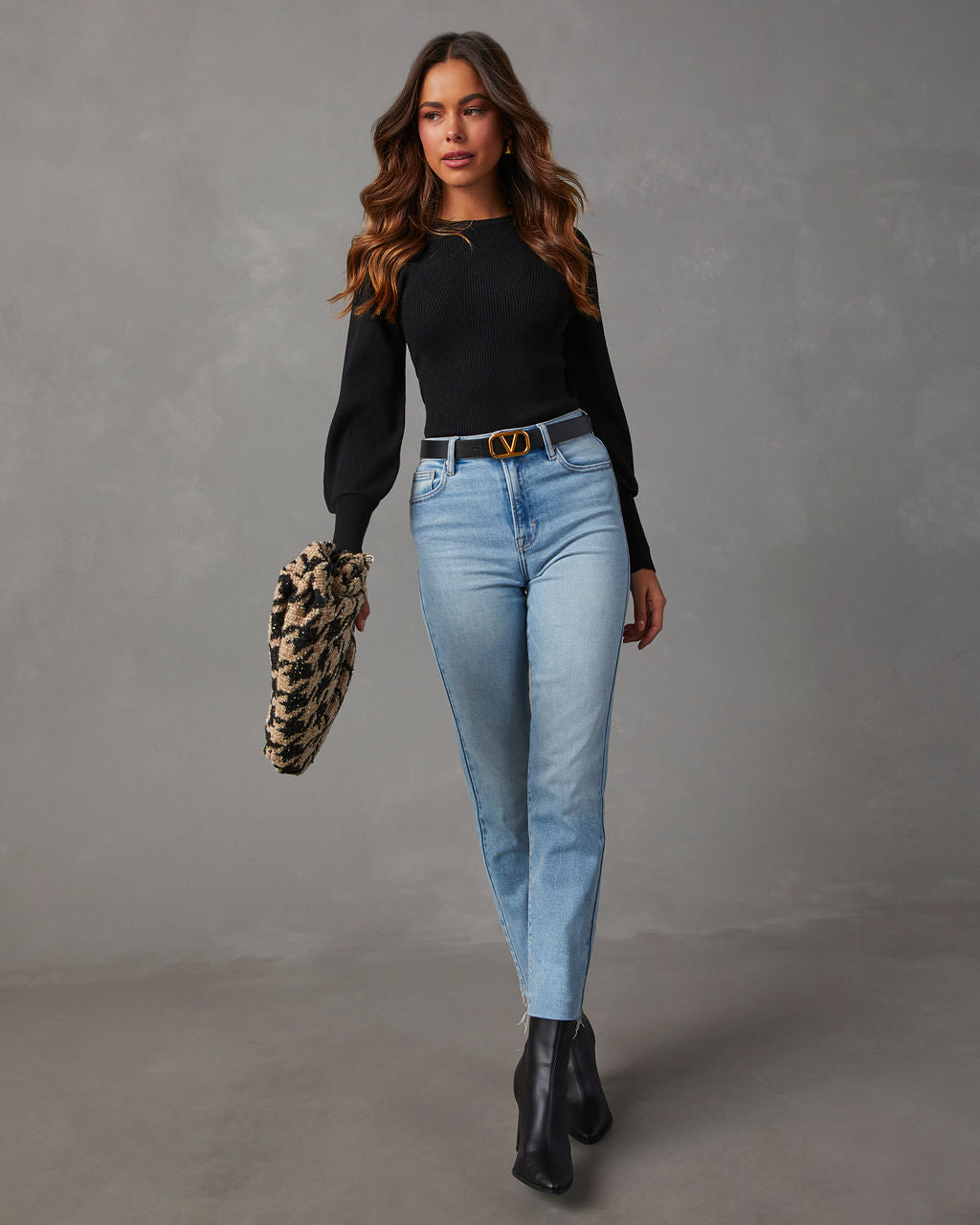 Carsian Ribbed Puff Sleeve Sweater