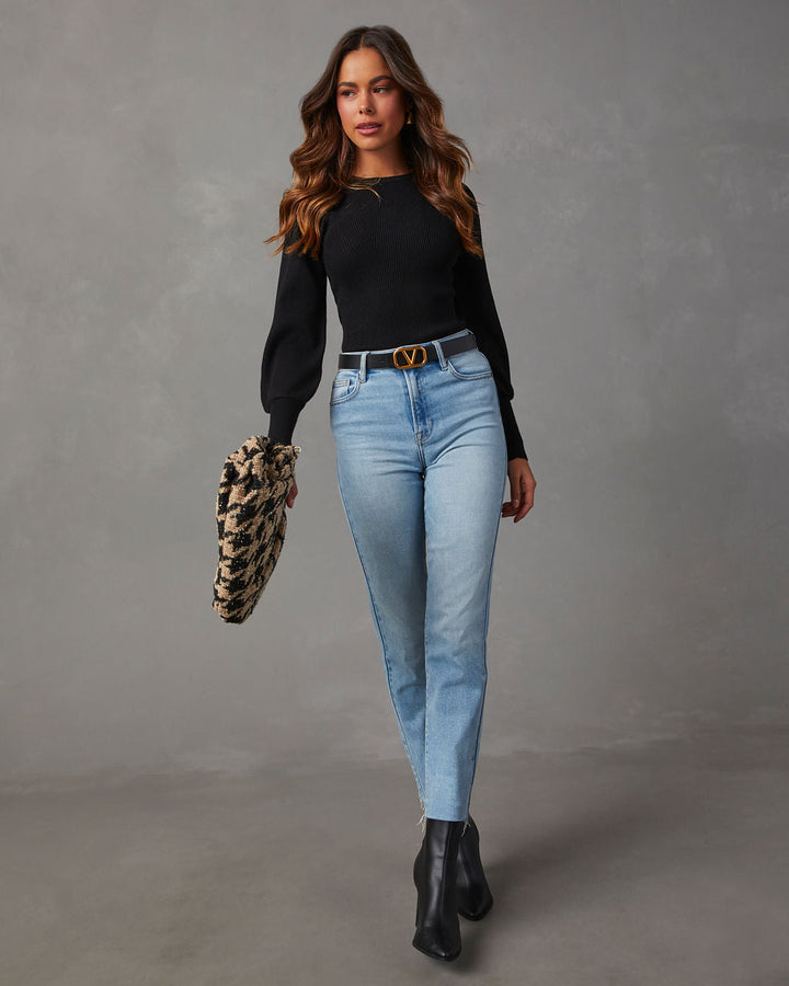 Carsian Ribbed Puff Sleeve Sweater