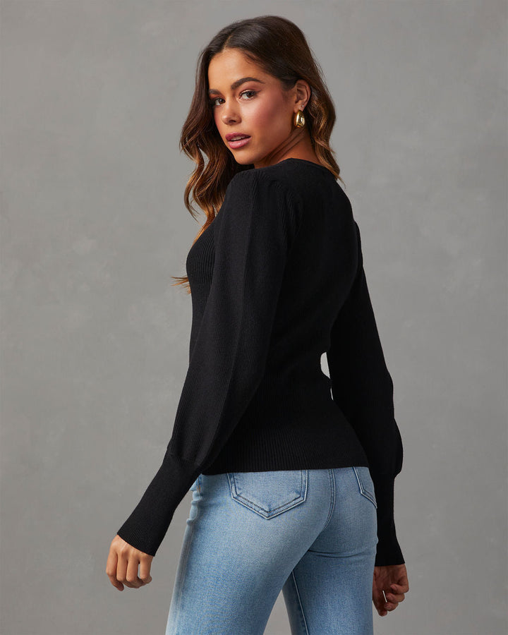 Carsian Ribbed Puff Sleeve Sweater