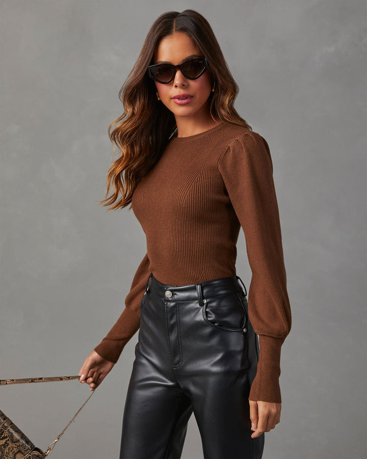 Carsian Ribbed Puff Sleeve Sweater