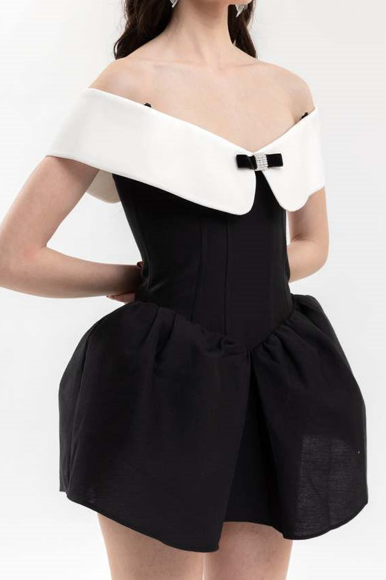 Antonia Düşük Omuz Diamante Fiyonklu Mini Elbise