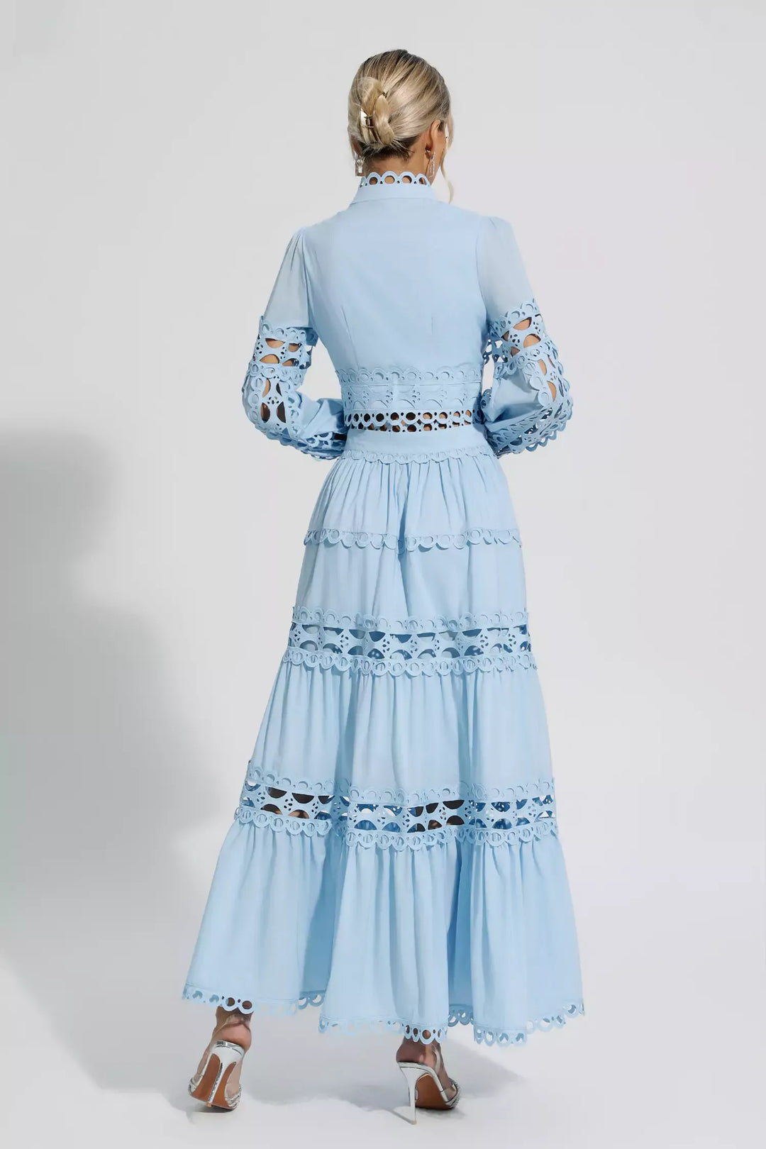 Julieta Mavi Uzun Kollu Uzun Elbise