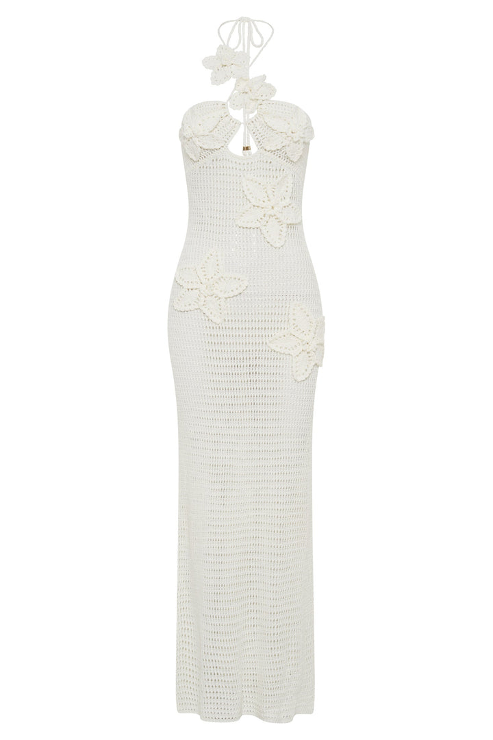 Beverly Çiçek Aplikeli Tığ İşi Uzun Elbise