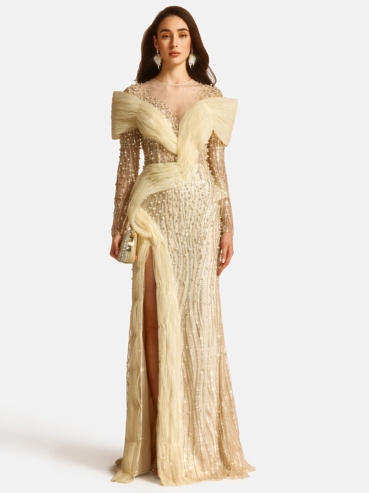 Muhteşem Yüksek Yırtmaçlı Harikalar Diyarı Elbisesi