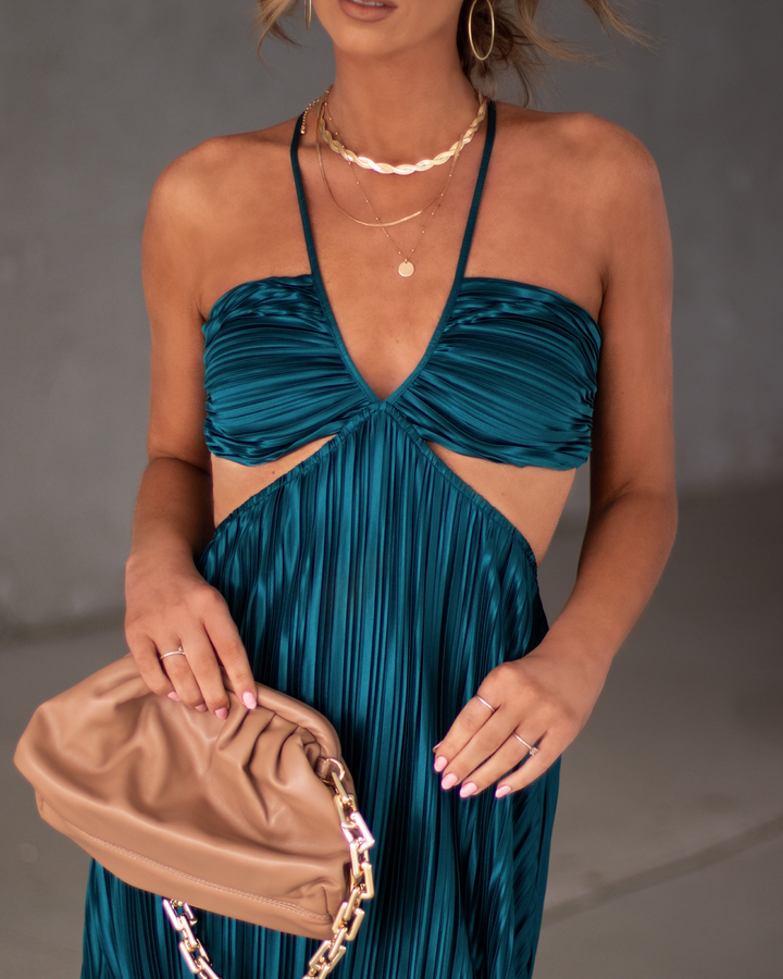 Hollywood Dreams Pileli Arkadan Bağlamalı Midi Elbise