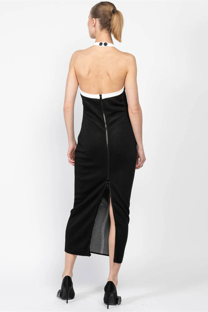 Darlene Boyundan Bağlamalı Çiçekli Sırtı Açık Midi Triko Elbise