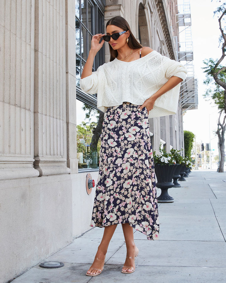 Sadece Git Onunla Saten Yırtmaçlı Midi Elbise