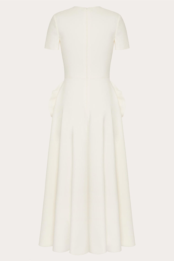 Ava Çiçek Aplikeli Kısa Kollu Midi Elbise