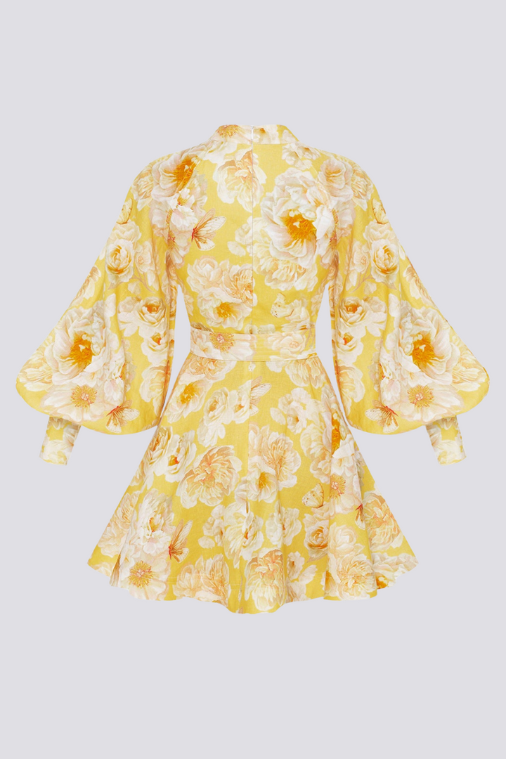Cassiopeia Balon Kol Çiçekli Mini Elbise