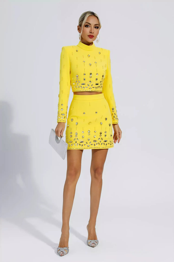 Cecelia Sarı Kristal Taşlı Set