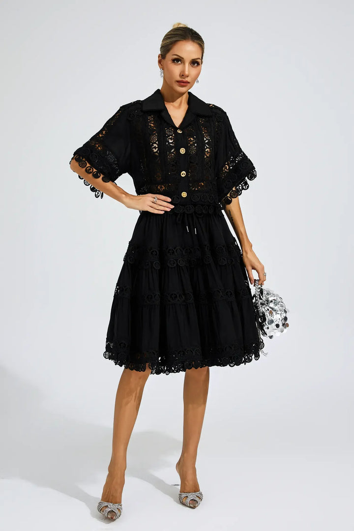 Selena Siyah Dantelli Kesikli Takım