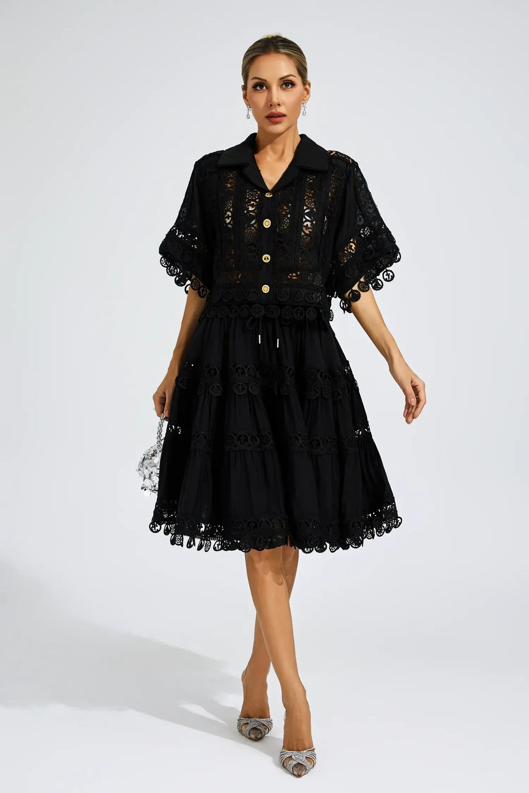 Selena Siyah Dantelli Kesikli Takım