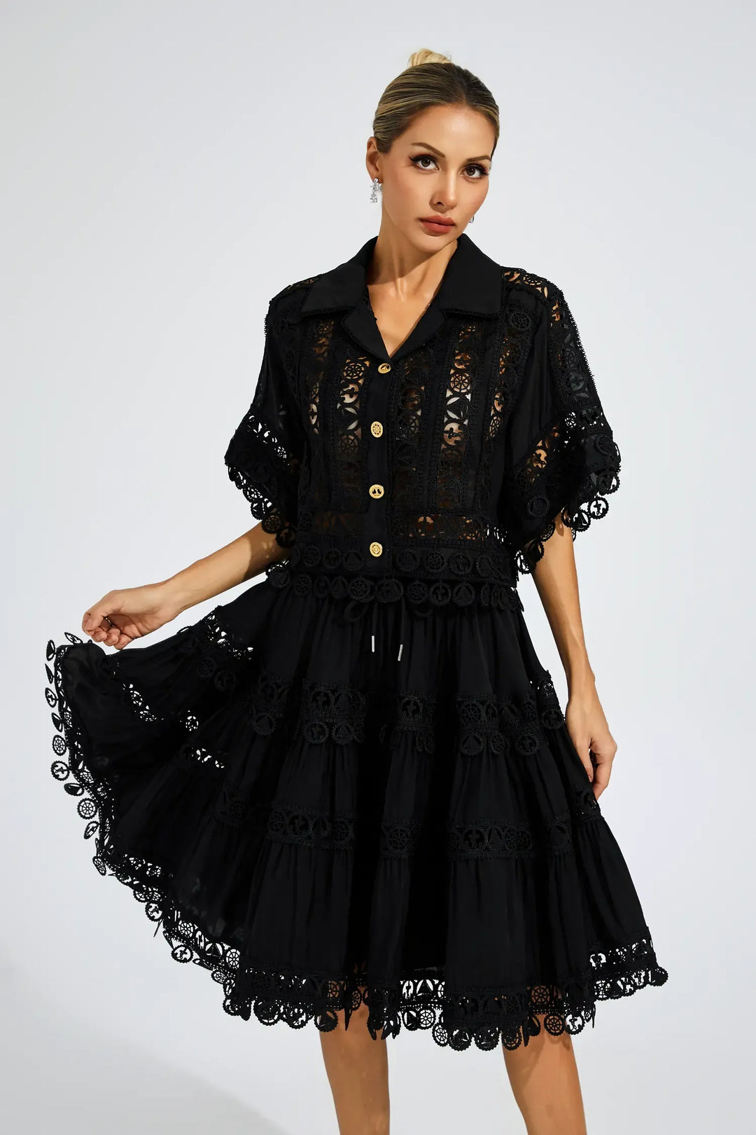 Selena Siyah Dantelli Kesikli Takım