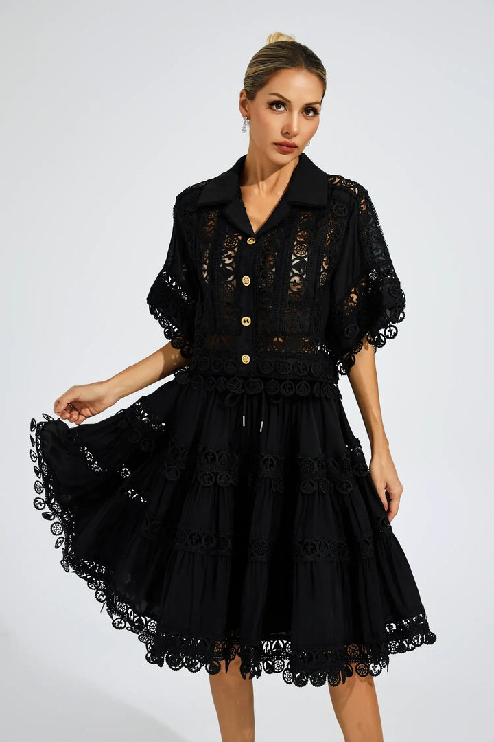 Selena Siyah Dantelli Kesikli Takım