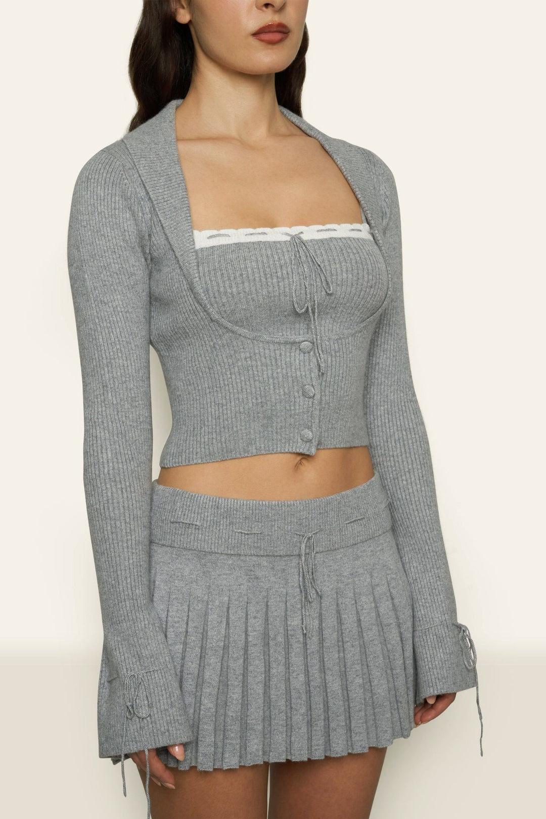 İlmek Nervürlü Üç Parçalı Örgü Takım