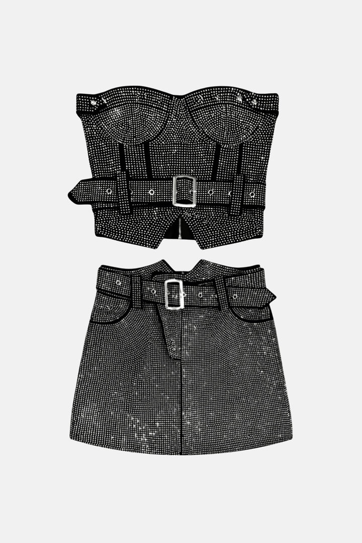 Veronica Pırlanta İşlemeli Kuşaklı Etek Takım