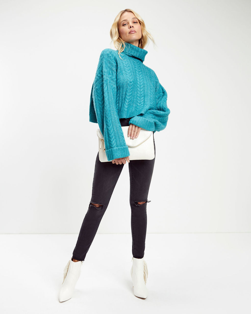Georgie Cable Knit Turtleneck Pullover Sweater