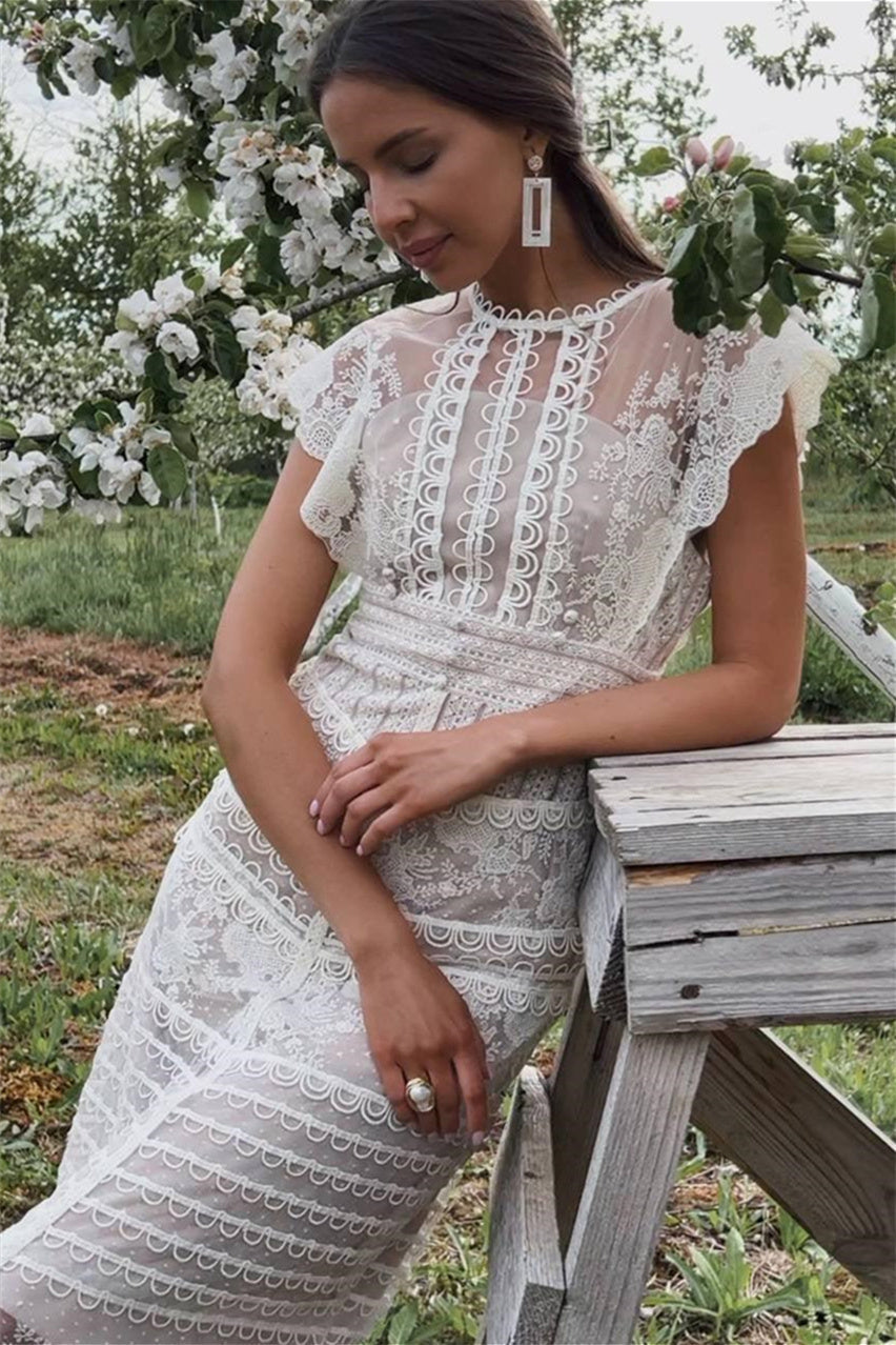 Lydia Çiçek İşlemeli File Midi Elbise