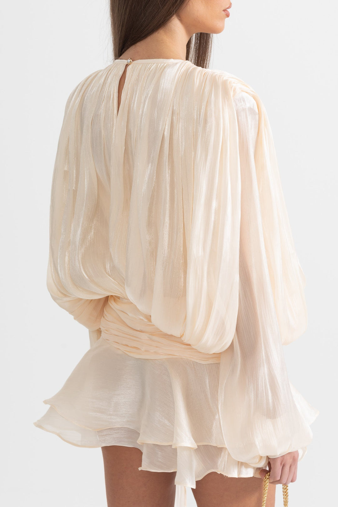 Fırfırlı Uzun Kollu Dökümlü Siluetli Mini Elbise