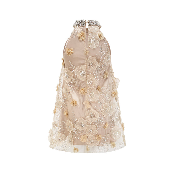 Liane Çiçek İşlemeli Mini Elbise