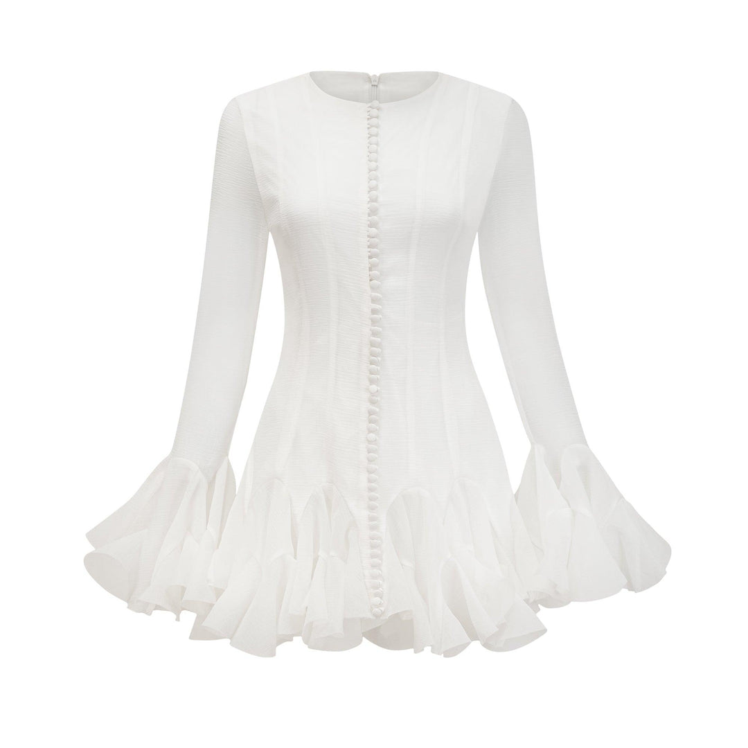 Aurora Fırfır Detaylı Beyaz Mini Elbise