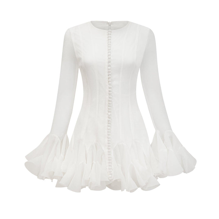 Aurora Fırfır Detaylı Beyaz Mini Elbise