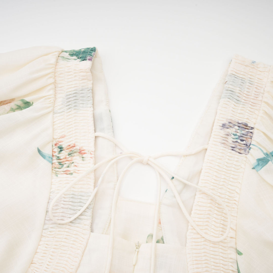 Cyrielle V Yaka Çiçek Desenli Midi Elbise