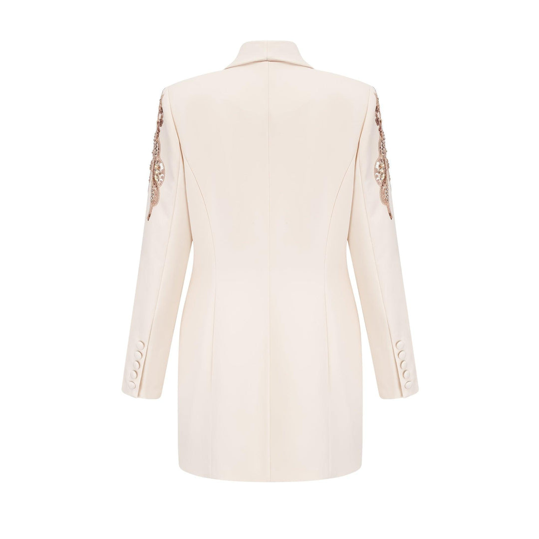 Opulent Grace İşlemeli Krem Blazer Elbise