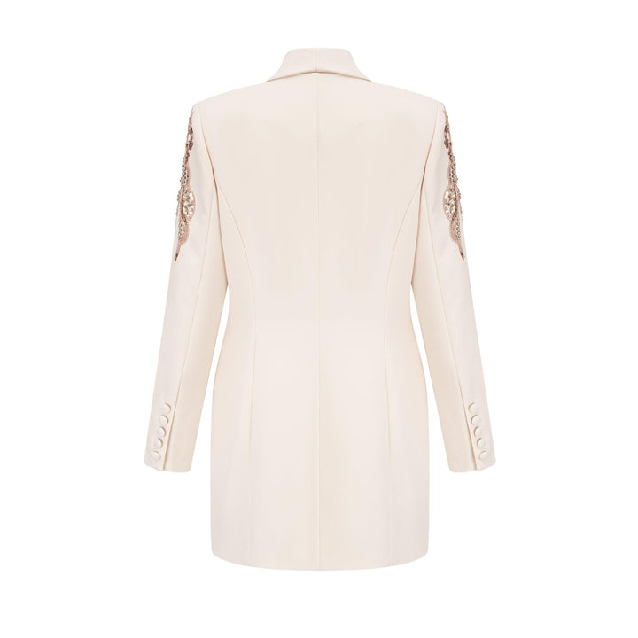 Opulent Grace İşlemeli Krem Blazer Elbise