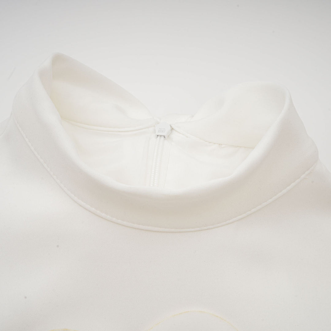 Beyaz Magali Papyonlu Suni Çiçek Süslemeli Kolsuz Maxi Elbise