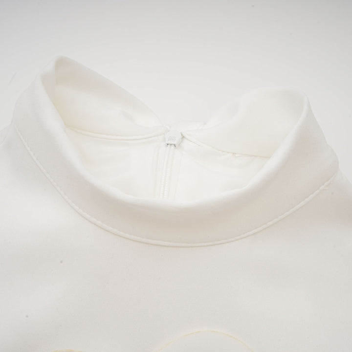 Beyaz Magali Papyonlu Suni Çiçek Süslemeli Kolsuz Maxi Elbise